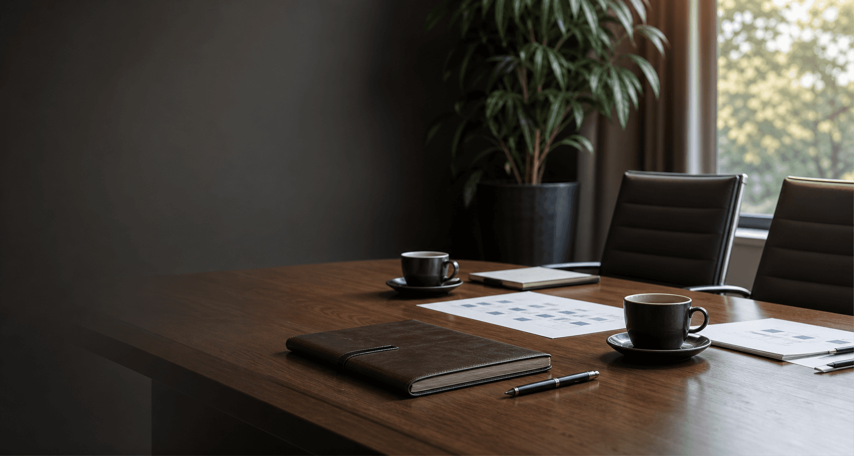 Executive consultation table with HR planning documents